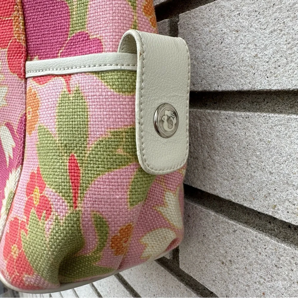 Spartina 449 Daufuskie Island Floral Linen Leather Hobo Bag Pink Coastal Resort